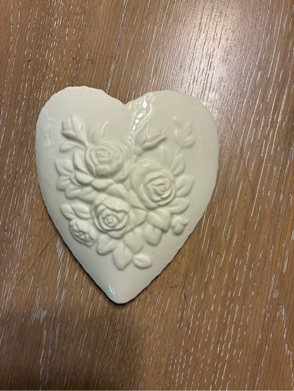 Vintage Heart-Shaped Ceramic Wall Pocket Accent with Rose Relief - White